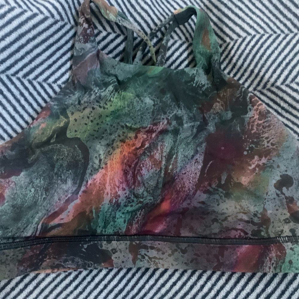 Lululemon energy bra size 8, high neck, blue and green galaxy print